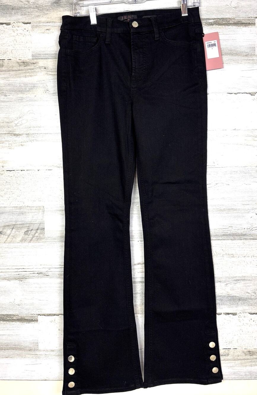 7 For All Mankind Womens 6 Black Slim Zip Bootcut Button Hem Denim Jeans NEW